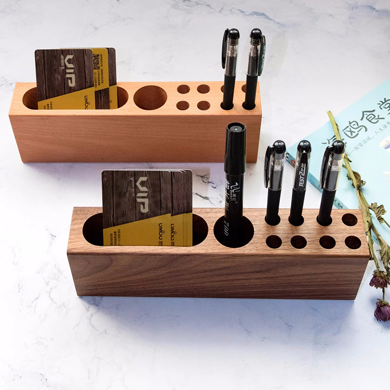 Wooden Desk Organizer, Wooden Multi - Compartment Pen Holder,Business Card Holder