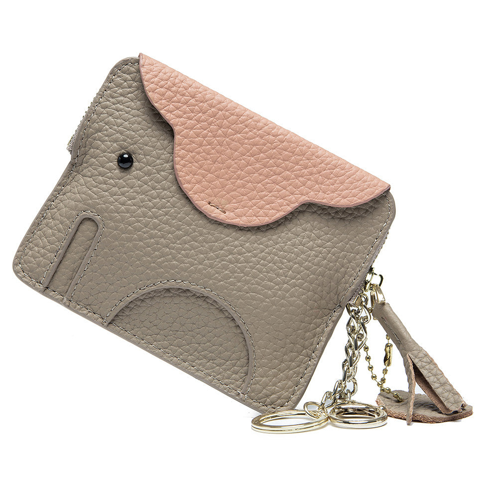 Elephant-Shaped Genuine Leather Coin Purse&Card Pack with Keychain