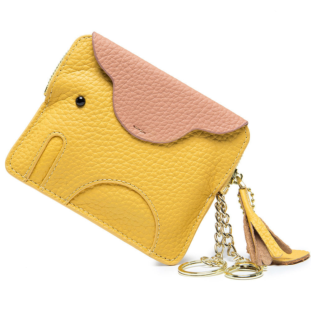 Elephant-Shaped Genuine Leather Coin Purse&Card Pack with Keychain