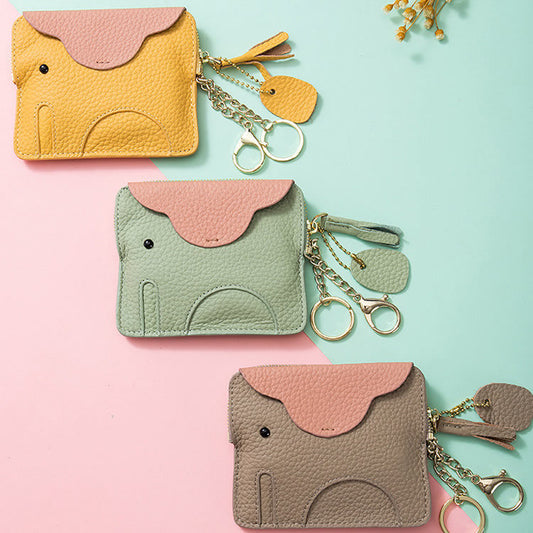 Elephant-Shaped Genuine Leather Coin Purse&Card Pack with Keychain