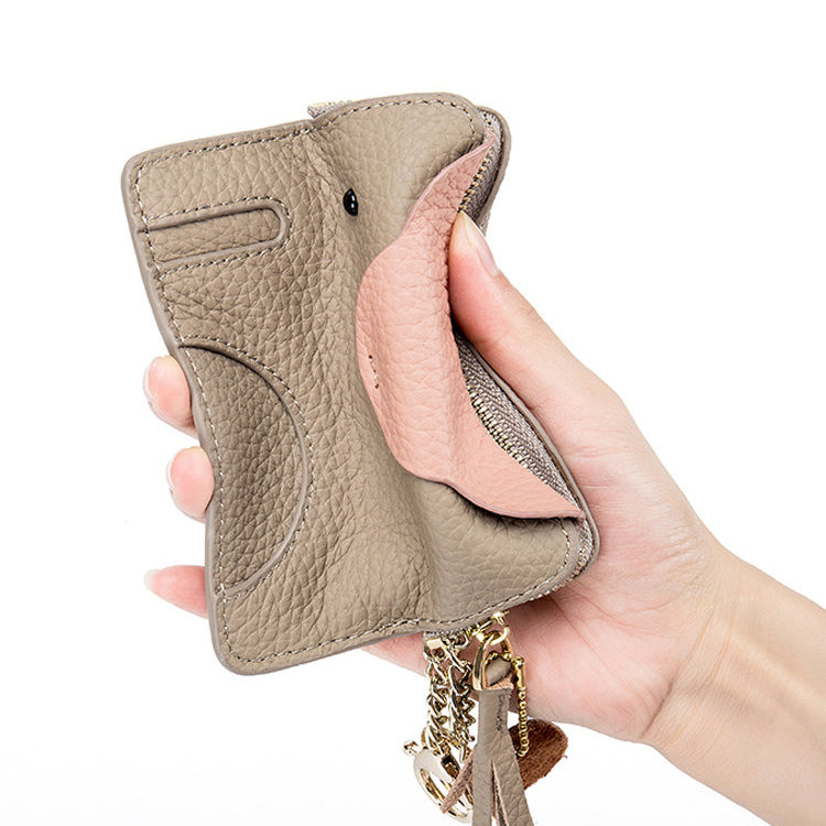 Elephant-Shaped Genuine Leather Coin Purse&Card Pack with Keychain