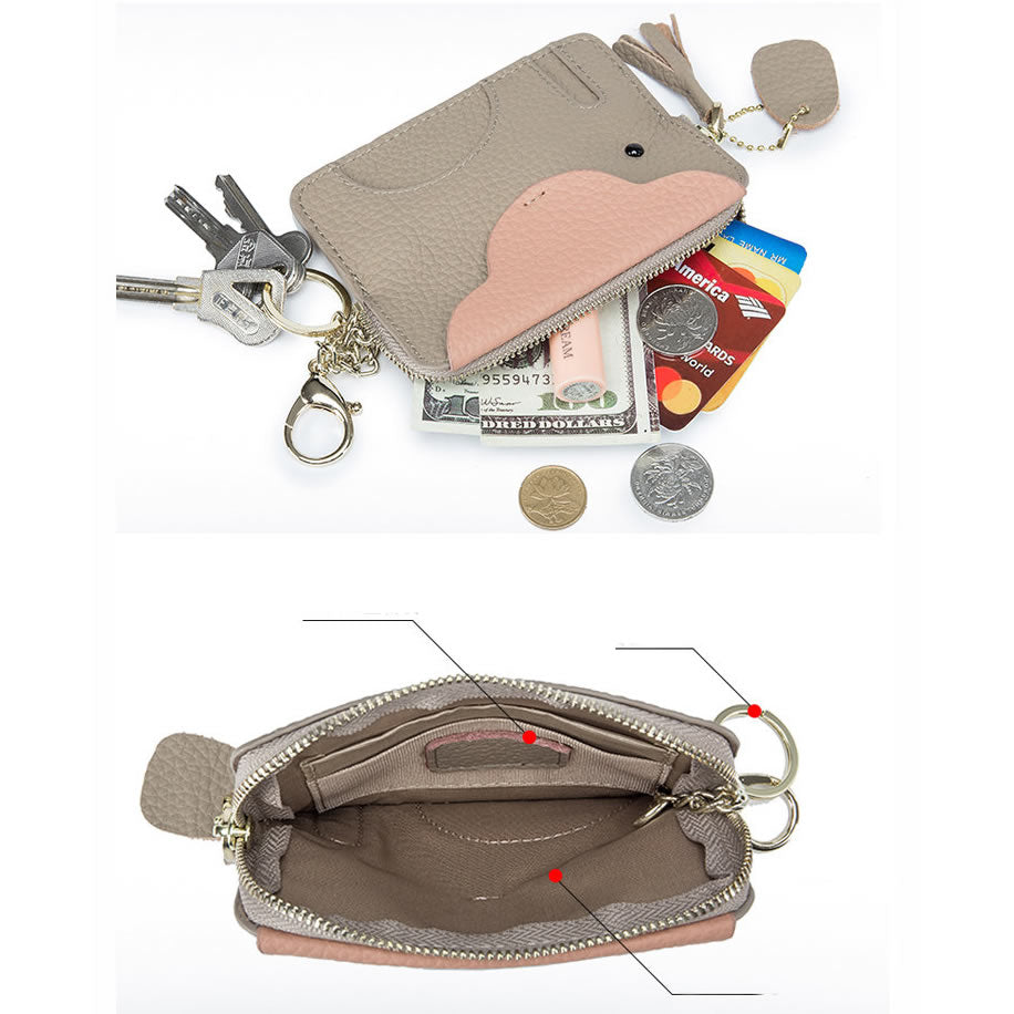 Elephant-Shaped Genuine Leather Coin Purse&Card Pack with Keychain