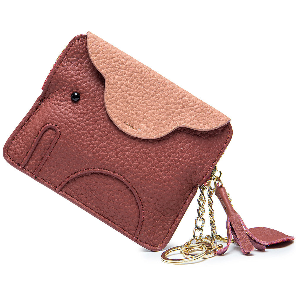 Elephant-Shaped Genuine Leather Coin Purse&Card Pack with Keychain