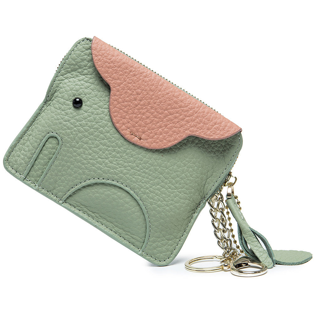 Elephant-Shaped Genuine Leather Coin Purse&Card Pack with Keychain