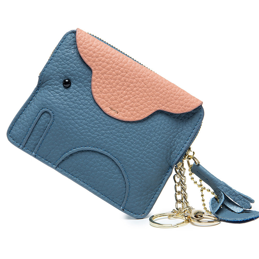 Elephant-Shaped Genuine Leather Coin Purse&Card Pack with Keychain