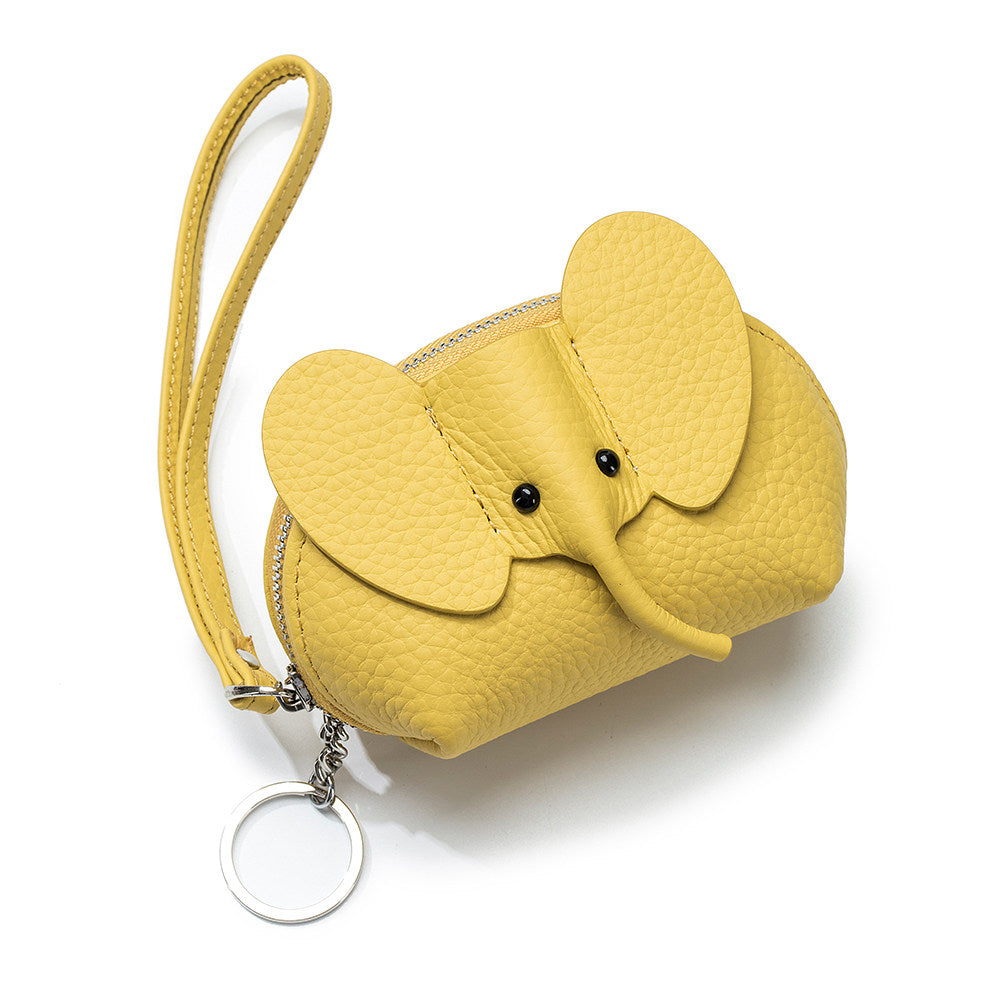 Elephant-Shaped Genuine Leather Coin Purse with Wristlet & Keychain