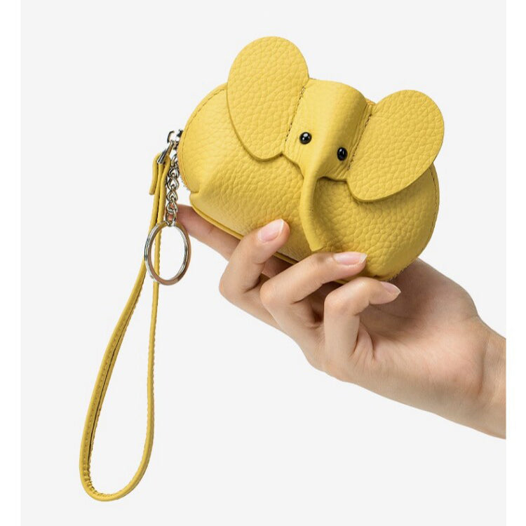 Elephant-Shaped Genuine Leather Coin Purse with Wristlet & Keychain