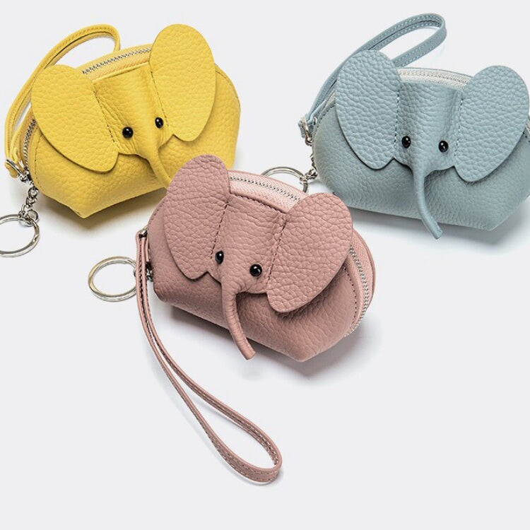 Elephant-Shaped Genuine Leather Coin Purse with Wristlet & Keychain