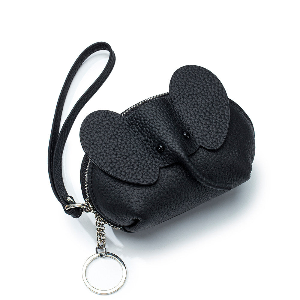 Elephant-Shaped Genuine Leather Coin Purse with Wristlet & Keychain