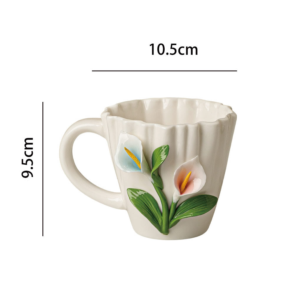 Embossed Flower Coffee Cup, Vintage Floral Tea Mug for Home & Gifts