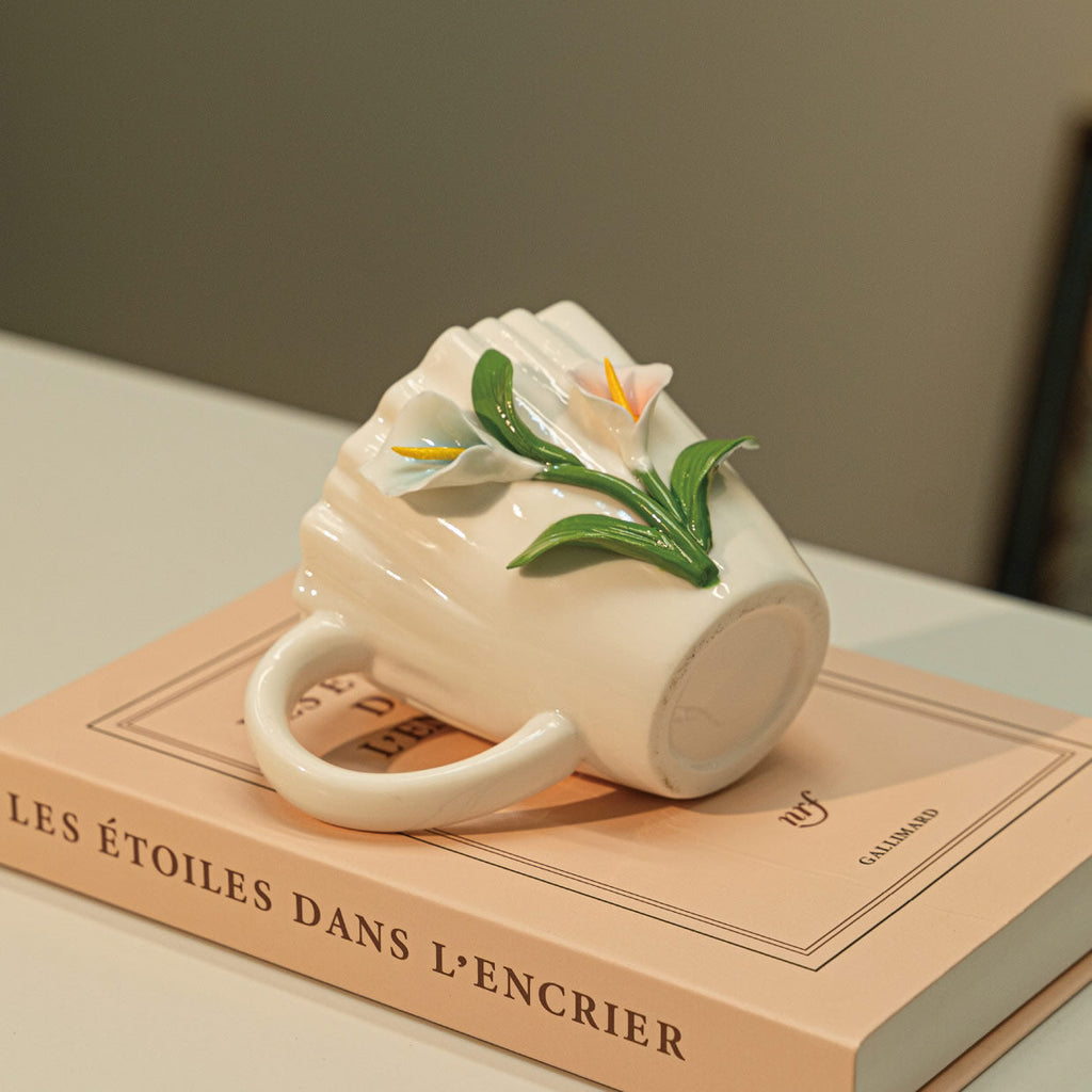 Embossed Flower Coffee Cup, Vintage Floral Tea Mug for Home & Gifts
