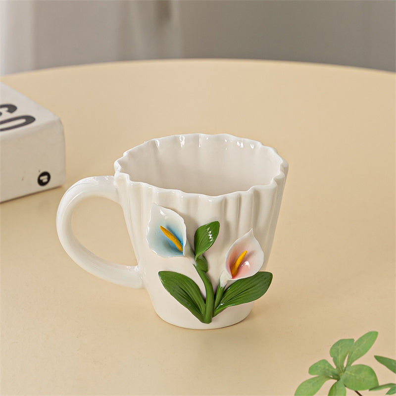 Embossed Flower Coffee Cup, Vintage Floral Tea Mug for Home & Gifts