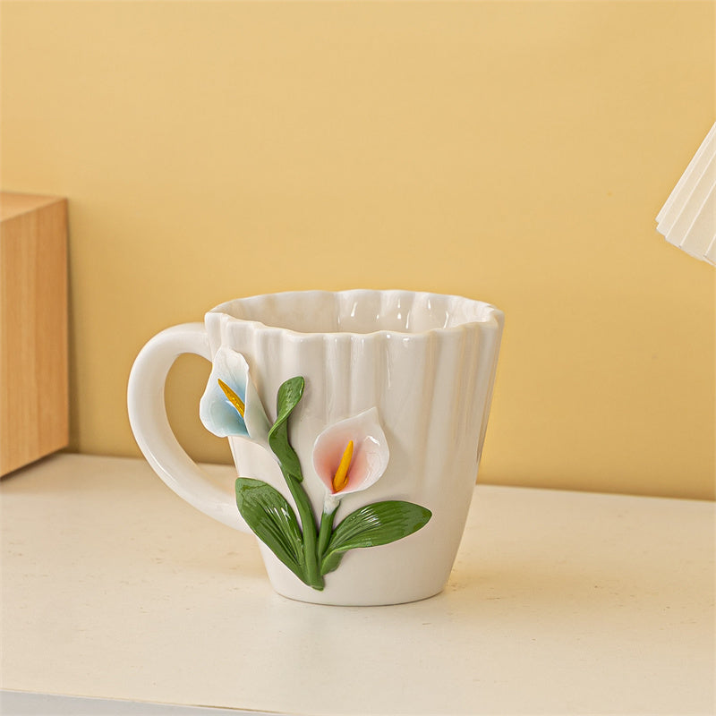 Embossed Flower Coffee Cup, Vintage Floral Tea Mug for Home & Gifts