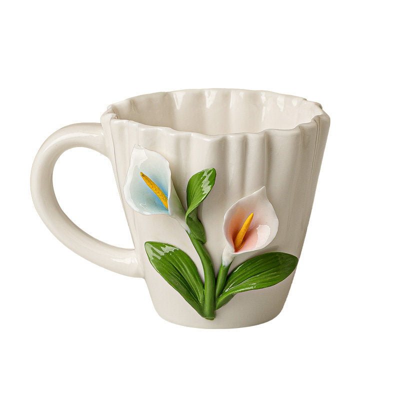 Embossed Flower Coffee Cup, Vintage Floral Tea Mug for Home & Gifts