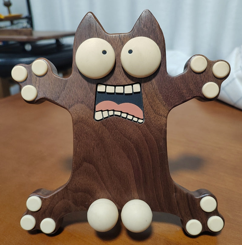 Cute Wooden Cat - Shaped Phone Stand, Funny Animal Desk Phone Holder