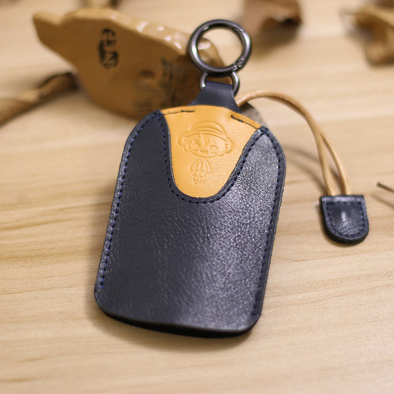 Genuine Leather Pull-Out Car Key Case - Protective Key Holder with Key Ring