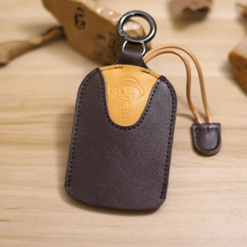 Genuine Leather Pull-Out Car Key Case - Protective Key Holder with Key Ring