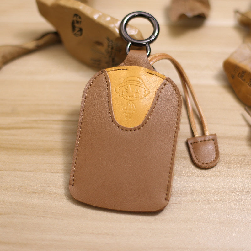 Genuine Leather Pull-Out Car Key Case - Protective Key Holder with Key Ring