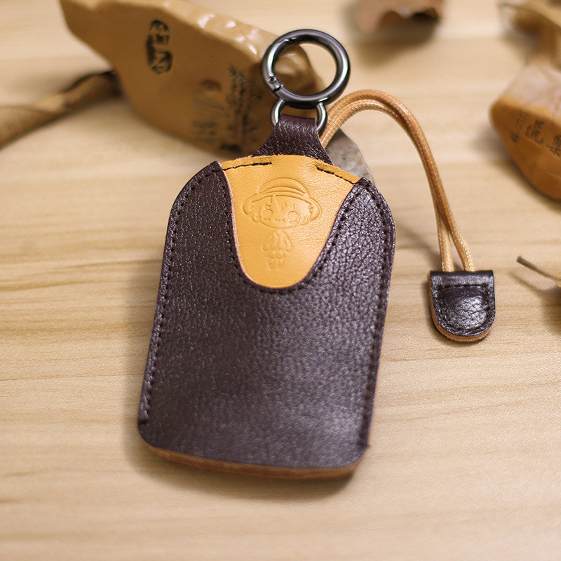 Genuine Leather Pull-Out Car Key Case - Protective Key Holder with Key Ring