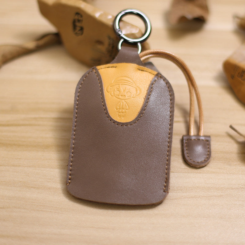 Genuine Leather Pull-Out Car Key Case - Protective Key Holder with Key Ring