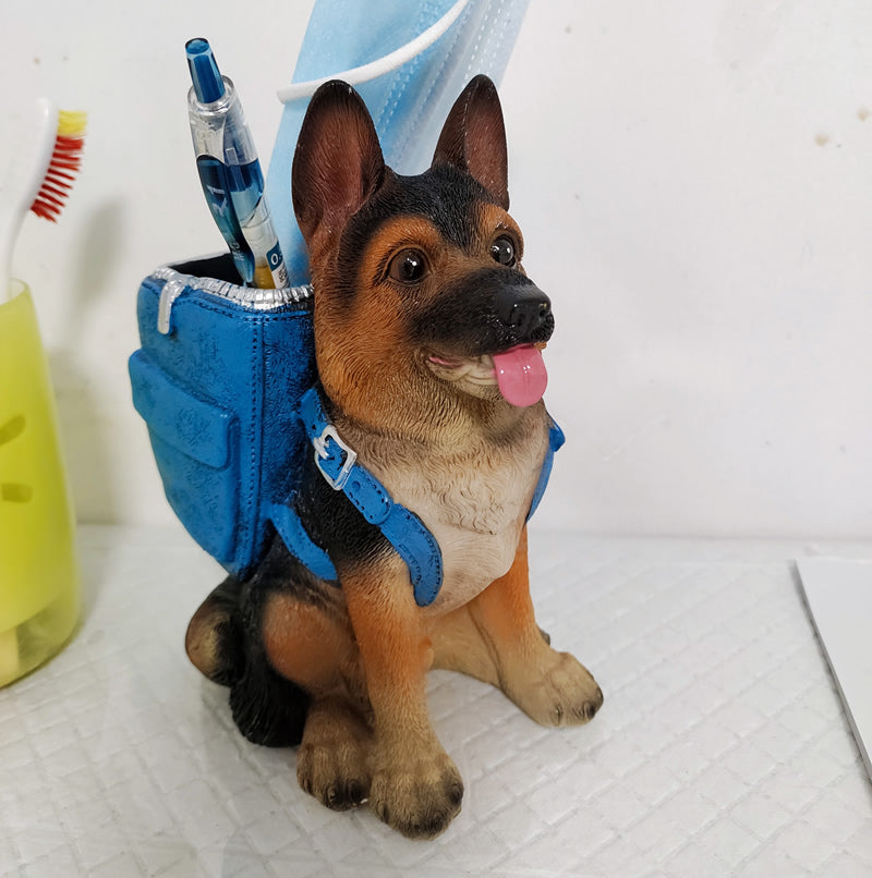 Funny Shepherd Dog Pen Holder,Cute Desk Organizer for Office & Home