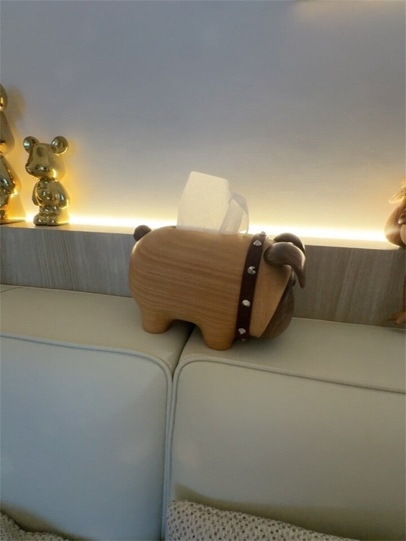 Handcrafted Wooden Bulldog Tissue Box – Decorative Pet-Themed Facial Tissue Dispenser for Home, Office, and Gift-Giving