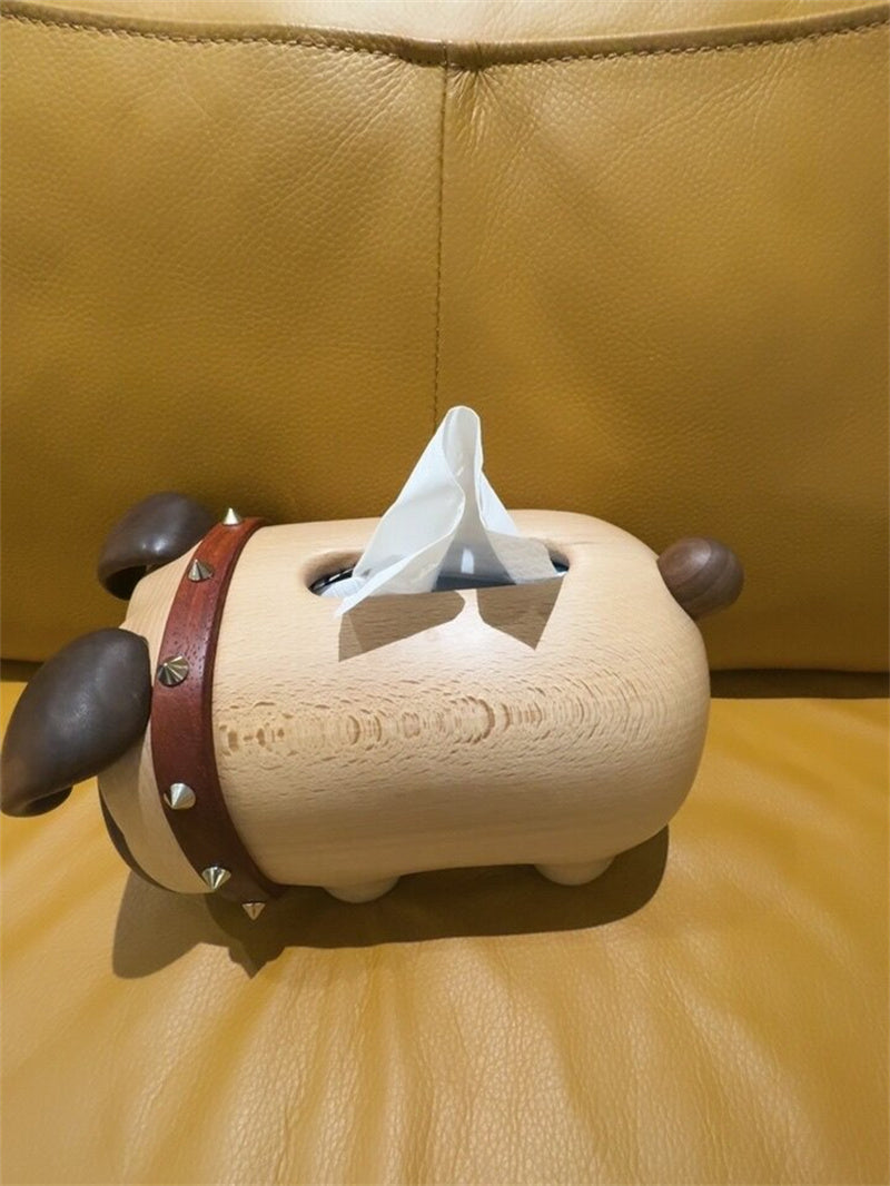 Handcrafted Wooden Bulldog Tissue Box – Decorative Pet-Themed Facial Tissue Dispenser for Home, Office, and Gift-Giving