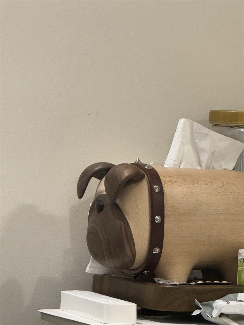 Handcrafted Wooden Bulldog Tissue Box – Decorative Pet-Themed Facial Tissue Dispenser for Home, Office, and Gift-Giving