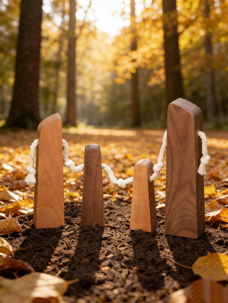 Handcrafted Wooden Family Reunion Art Sculpture – Minimalist Walnut and Beech Figurine Set