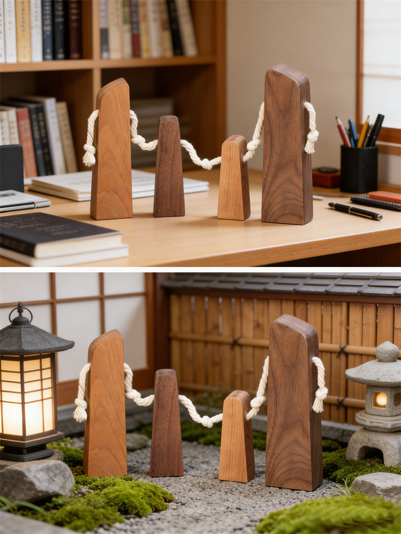 Handcrafted Wooden Family Reunion Art Sculpture – Minimalist Walnut and Beech Figurine Set