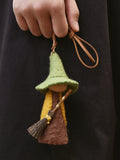 Handmade Wool Felt Witch Gnome Keychain, Whimsical Halloween Witch Doll Bag Charm