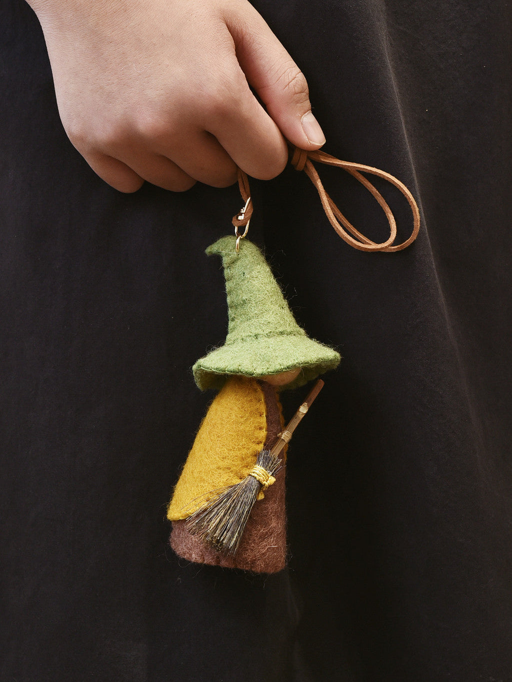 Handmade Wool Felt Witch Gnome Keychain, Whimsical Halloween Witch Doll Bag Charm