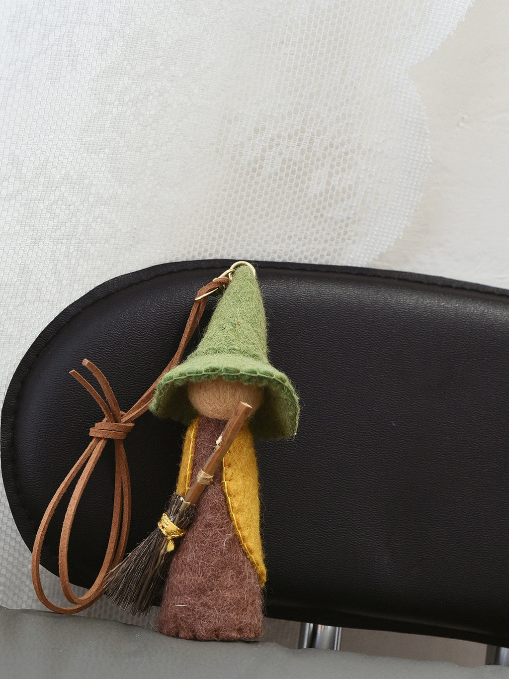 Handmade Wool Felt Witch Gnome Keychain, Whimsical Halloween Witch Doll Bag Charm