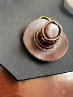 Handmade Leather Cowboy Hat Keychain, Western - Style Key Ring with Turquoise Accent