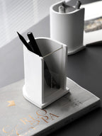 Minimalist Concrete White Pen Holder, Modern Desk Organizer for Pens & Pencils