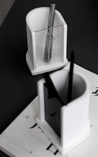 Minimalist Concrete White Pen Holder, Modern Desk Organizer for Pens & Pencils
