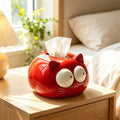 Kawaii Chubby Cat Ceramic Tissue Box Cover - Whimsical Wide-Eyed Kitten Paper Napkin Holder – Cute Aesthetic Desktop Decor