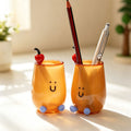 Kawaii Glass Fruit Cocktail Drink Desktop Organizer Pen Holder - Whimsical Pastel Makeup Brush Cup for Aesthetic Office & Study