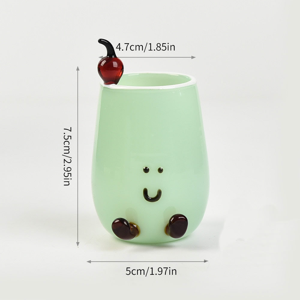 Kawaii Glass Fruit Cocktail Drink Desktop Organizer Pen Holder - Whimsical Pastel Makeup Brush Cup for Aesthetic Office & Study