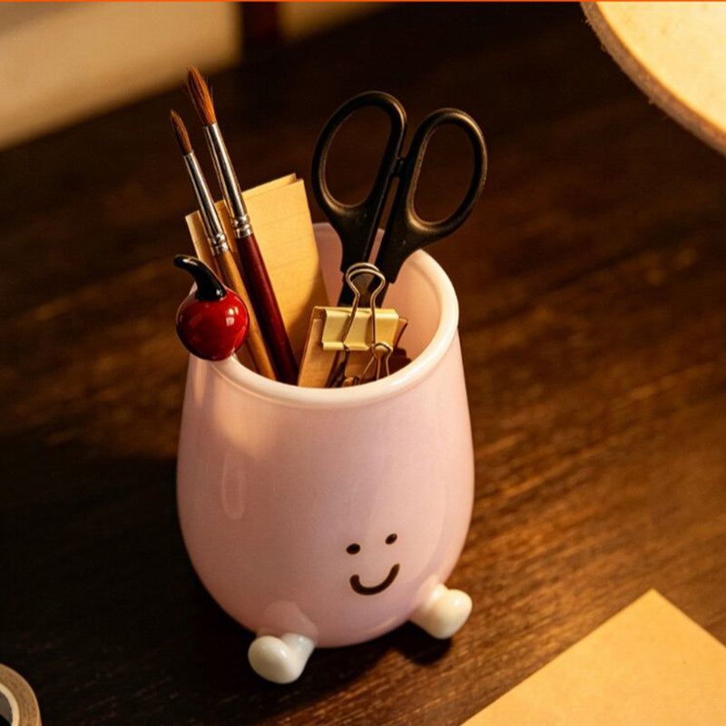 Kawaii Glass Fruit Cocktail Drink Desktop Organizer Pen Holder - Whimsical Pastel Makeup Brush Cup for Aesthetic Office & Study