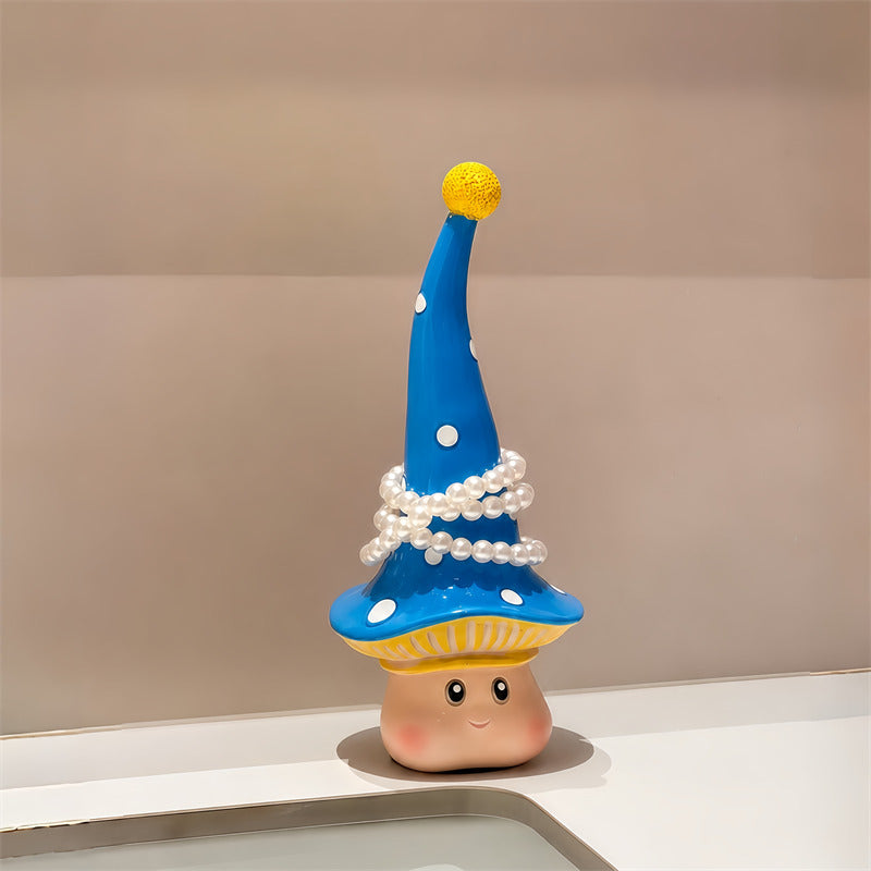 Kawaii Mushroom Jewelry Stand & Hair Tie Holder - Whimsical Pointed Cap Fairy Figurine
