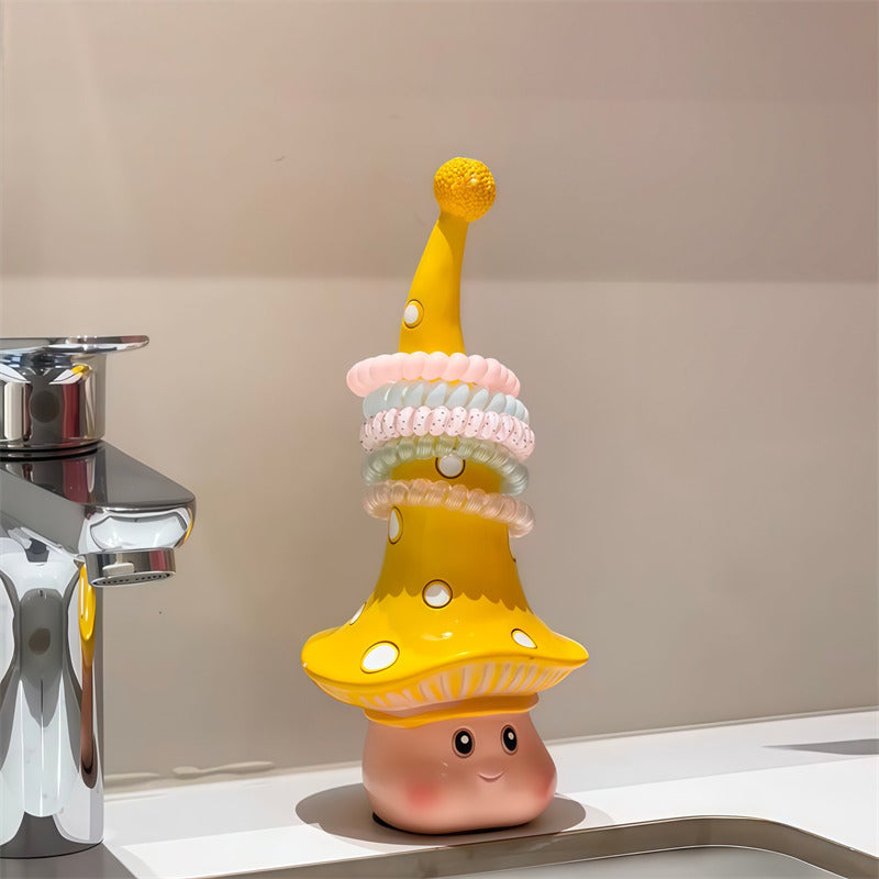 Kawaii Mushroom Jewelry Stand & Hair Tie Holder - Whimsical Pointed Cap Fairy Figurine