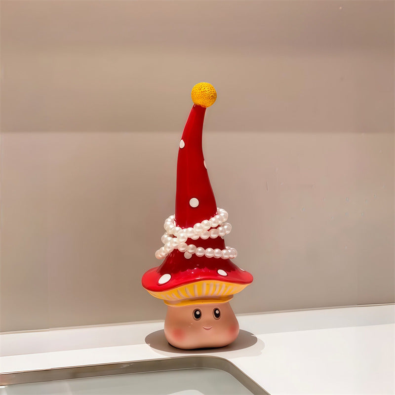 Kawaii Mushroom Jewelry Stand & Hair Tie Holder - Whimsical Pointed Cap Fairy Figurine