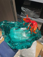 Goldfish Glass Ashtray, Turquoise Decorative Cigarette Ashtray