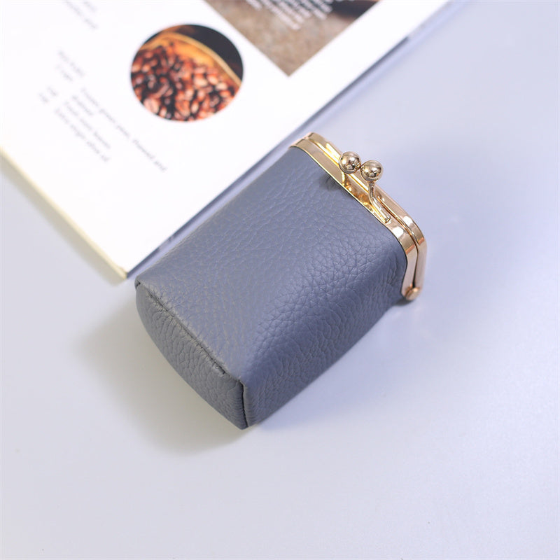 Mini Kiss-Lock Leather Lipstick Case with Built-in Mirror,Leather Coin Purse, Jewelry Box