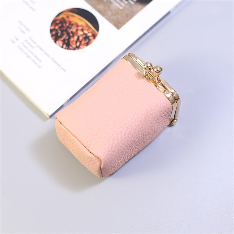 Mini Kiss-Lock Leather Lipstick Case with Built-in Mirror,Leather Coin Purse, Jewelry Box