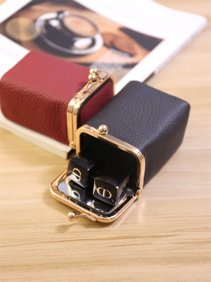 Mini Kiss-Lock Leather Lipstick Case with Built-in Mirror,Leather Coin Purse, Jewelry Box