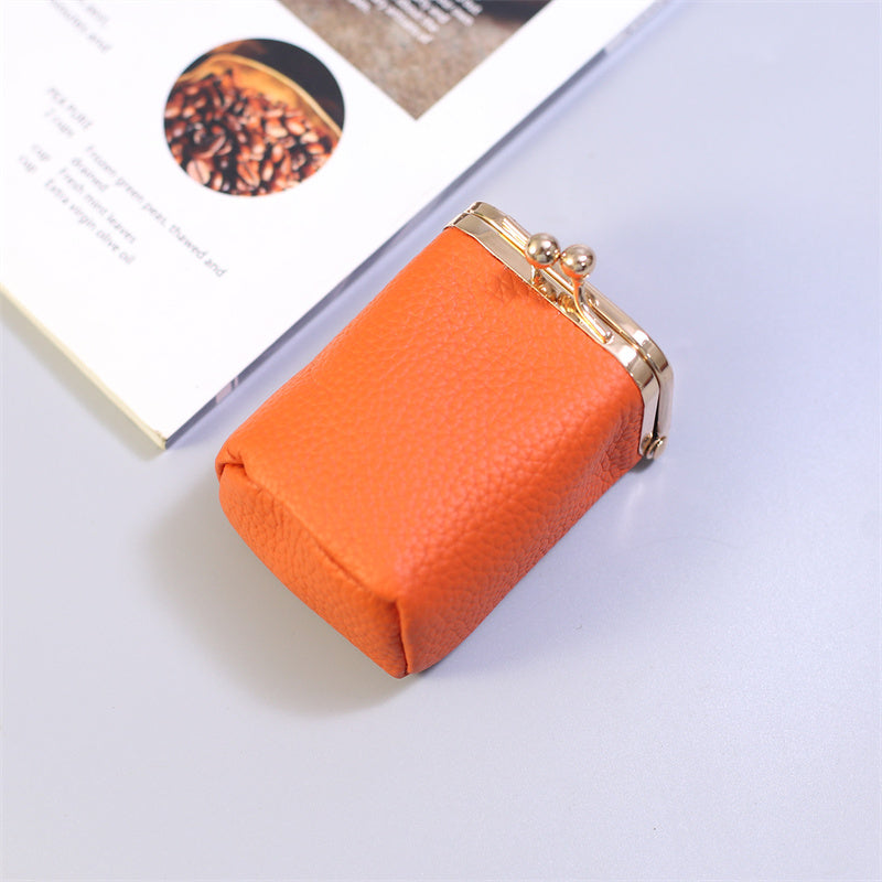 Mini Kiss-Lock Leather Lipstick Case with Built-in Mirror,Leather Coin Purse, Jewelry Box