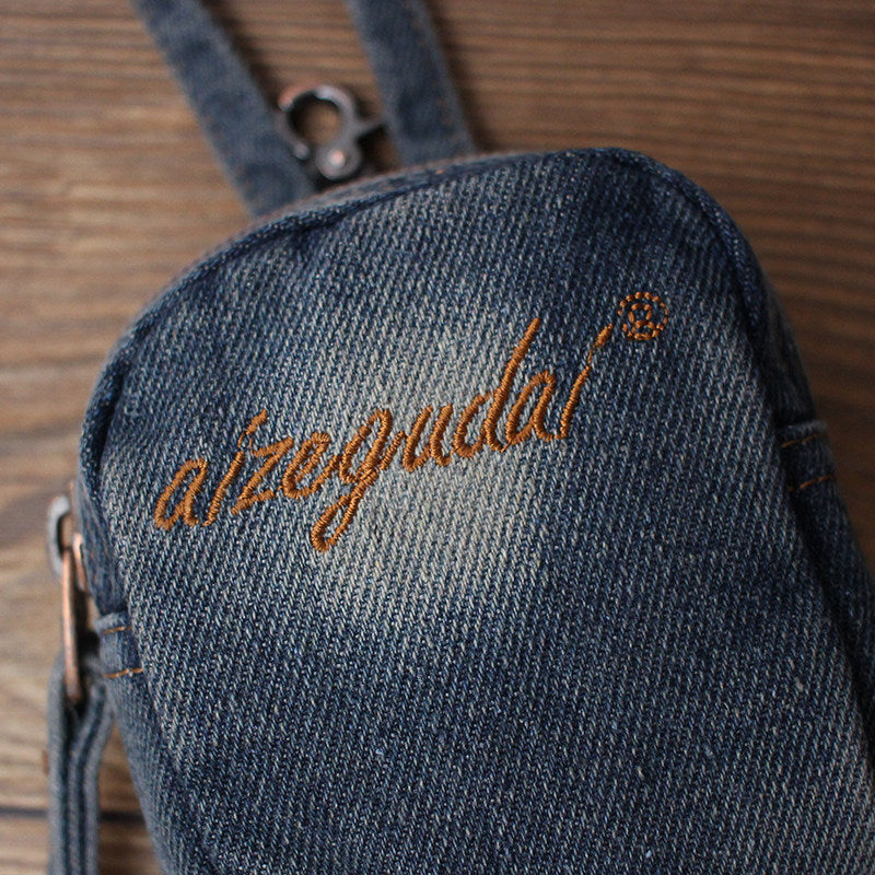 Miniature Denim Backpack Coin Purse & Earbud Case – Vintage Jewelry & AirPod Organizer for Bags with Keychain Pouch