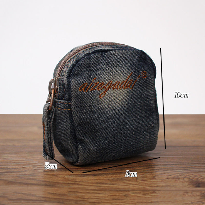 Miniature Denim Backpack Coin Purse & Earbud Case – Vintage Jewelry & AirPod Organizer for Bags with Keychain Pouch